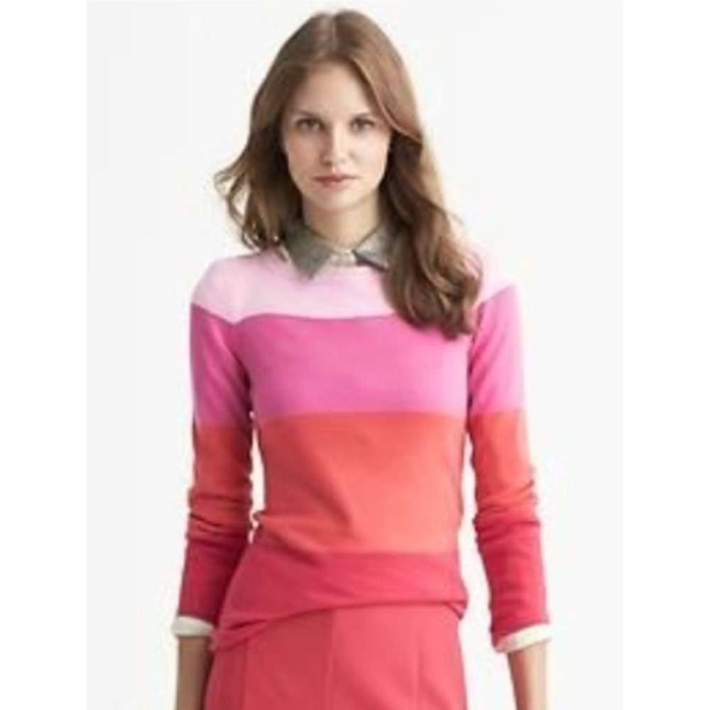 Banana Republic Striped Crew‎ Neck Long Sleeve Sweater Size M Pink Orange Red